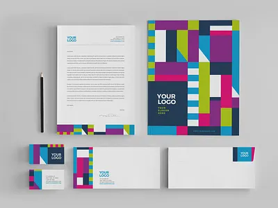 Cool Colorful Stationery brand stationery branding business card clean colorful cool corporate corporate identity creative identity letterhead logo design minimal mockup modern pattern print simple stationery visual identity