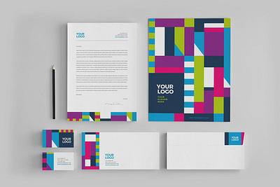 Cool Colorful Stationery brand stationery branding business card clean colorful cool corporate corporate identity creative identity letterhead logo design minimal mockup modern pattern print simple stationery visual identity