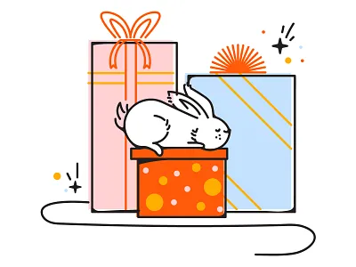 Wrap up the year animal bunny cute holiday illustration nap present rabbit snooze software