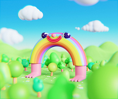 Little rainbow 3danimation 3dart animation art conceptualart design editorialart editorialillustration gif grass illustration landscape lgbtq motionart motionillustration popart popsurrealism pride rainbow tree