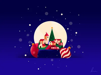 Xmas time! crystal ball illustration illustrator miguelcm scene snow ball village xmas xmas tree