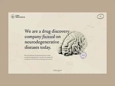 Cajal Neuroscience Quick Concept + 3D 3d als alzheimer axon brain brand concept cool shit design discoveries ink old render science scientific ui ux vintage website