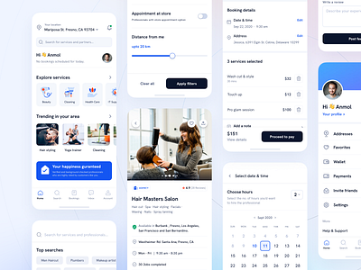 Home Services Mobile App app booking calendar cards clean colors filters gradient hire home services iconography list marketplace minimal mobile mobile trends profile ui