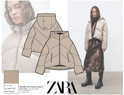 ZARA Short Puffer Jacket design fashionflats illustration