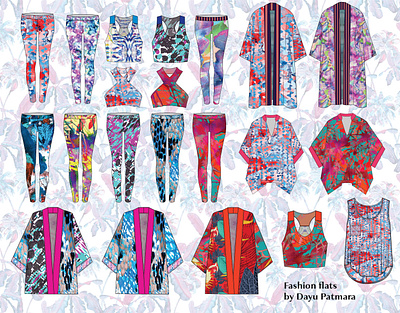 Mix and Match Activewear plus Kimonos design fashiondesign fashionflats illustration technicalsketch