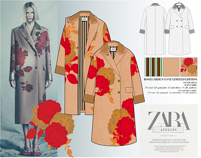 ZARA Rosegarden Coat Limited Edition design fashiondesign fashionflats illustration technicalsketch