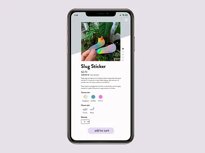 e-commerce single item listing for DailyUI 012 dailyui dailyui012 design ecommerce interface listing mobile shop shopping slug sticker ui ux vector web
