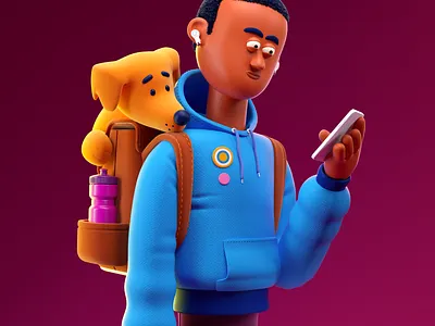 PERSONA 3d bag c4d character dog illustration octane perro pet phone render