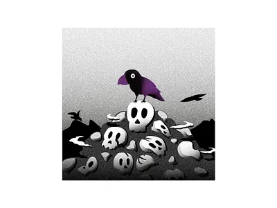 Raven 2d bird black colors crow dark design flat gradients grain illustration illustrator light noise purple raven skull snake textures vector