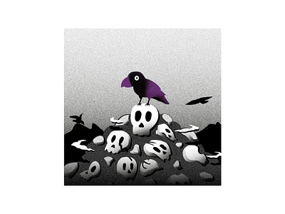 Raven 2d bird black colors crow dark design flat gradients grain illustration illustrator light noise purple raven skull snake textures vector