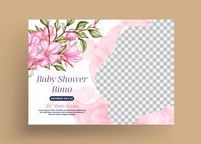 Baby shower invitation card with cherry blossom background announcement baby shower background banner birth card celebration cherry blossom floral flower frame greeting happy birthday illustration invitation leaf party sakura template watercolor