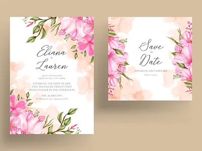 Wedding greeting card with watercolor cherry blossom abstract art card cherry blossom engagement floral flower greeting invitation leaf love marriage plant rsvp sakura save the date template watercolor wedding wedding invitation