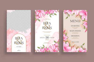 Cherry blossom wedding instagram stories template celebration cherry blossom engagement floral flower instagram instagram stories invitation lea leaf love marriage post sakura save the date social media stories template watercolor wedding