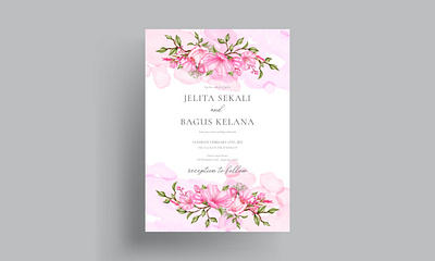 Beautiful sweet pink cherry blossom wedding invitation template abstract art card cherry blossom engagement floral flower greeting invitation leaf love marriage plant rsvp sakura save the date template watercolor wedding wedding invitation