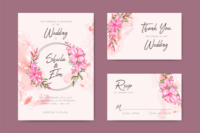 Set of watercolor cherry blossom wedding invitation template abstract art card cherry blossom engagement floral flower greeting invitation leaf love marriage plant rsvp sakura save the date template watercolor wedding wedding invitation