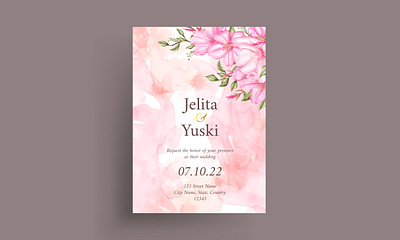 Watercolor cherry blossom wedding invitation theme abstract art card cherry blossom engagement floral flower greeting invitation leaf love marriage plant rsvp sakura save the date template watercolor wedding wedding invitation