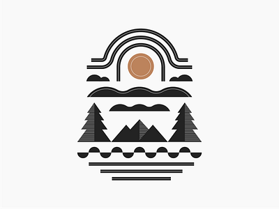 Shape Scenery apparel art black design gold icon illustration minimal mountain nature poster print rainbow rocks shapes shirt sun tree vector water