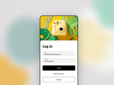 Login screen concept app apple blobs blur buttons camera design form ghost button input fields ios login mobile app outline button password primery button sheet signup textfield ui