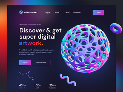 NFT Marketplace Website 3d app bitcoin blockchain cryptocurrency dark designer gradient home page landing page madhu mia nft nft art nft website nfts ui uiux web web design website