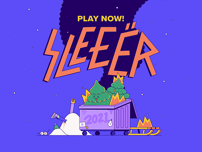 SLEEËR christmas dumpster dumpster fire fire game illustration patswerk sleigh vector winter xmas