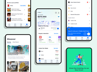 Crypto & Stocks Investing App app design system illustration product ui ux