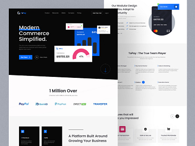 Finance Website Design - ToPay colorful ui resource 2022 finance landing page landing page ui design payment web ui design payment website trendy design ui uihut web design 2022 webdesign website website design