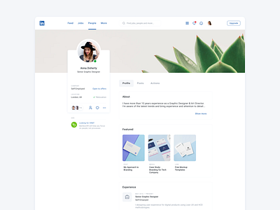 LinkedIn Profile Page Concept clean clean ui cv design linkedin minimal minimal ui profile profile page resume social network ui ui design user user profile page ux ux design ux ui design uxui design web