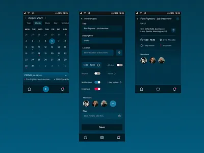 Calendar Dark interface app app design calendar calendar app dark interface dark interface app design ui ux