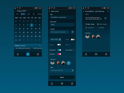 Calendar Dark interface app app design calendar calendar app dark interface dark interface app design ui ux