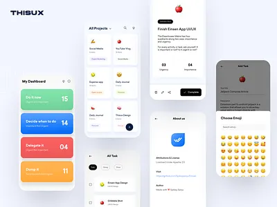 Einsen - UI KIT app clean components eisenhowermatrix minimal mobile ui open source pomodoro app productivity app project management app spikeysanju task management app thisux time tracking app todo app ui ui kit ux uxdesign