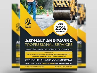 Asphalt and Paving Services Flyer Template asphalt company brick paving business concrete construction corporate design driveway flyer graphic design leaflet paving services poster resurfacing road paving road repair services walkways