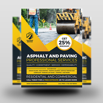 Asphalt and Paving Services Flyer Template asphalt company brick paving business concrete construction corporate design driveway flyer graphic design leaflet paving services poster resurfacing road paving road repair services walkways