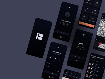 App for Creatives app app design dark mode dark theme gallery log in login onboarding search sign up signup social ui ui design uidesign uiux ux welcome screen