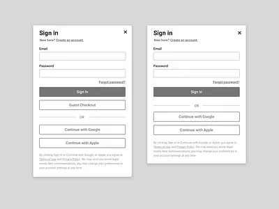 Universal Sign In UX Wireframes form form design log in login modal prototype sign in signin social user experience ux ux design wireframe wireframes