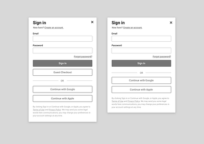Universal Sign In UX Wireframes form form design log in login modal prototype sign in signin social user experience ux ux design wireframe wireframes