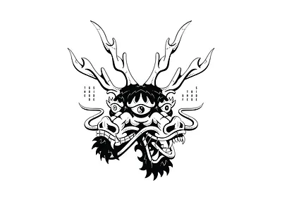The good side of the bad side art black chinese design dragon drawing graphic head illustration philosophy printing psychedelic screen tao taoism white woodcut xylography yang yin