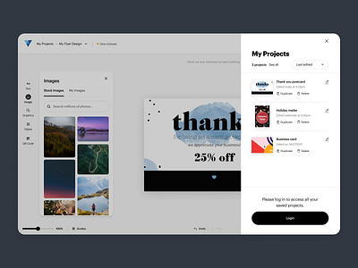 My Projects, Vistaprint Design Studio app canvas design files my projects projects ui