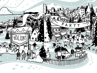 Tis the season to... christmas color drawing festive ice rink ice skating illustration illustrator monocolour snow winter winter party wonderland