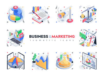 Business Isometric 3D Icons 3d advert advertising app business commerce concept design finance flat icon illustration isometric isometry logo marketing mobile vector web website