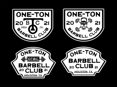 One-Ton Barbell Club Badge Set apparel design badge branding custom lettering design graphic design gym illustration letterforms logo