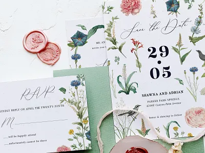 Secret Garden Wedding Suite birds branding design diy template foliage garden graphic design greenery illustration invitation romance rsvp save the date secret garden vintage wedding