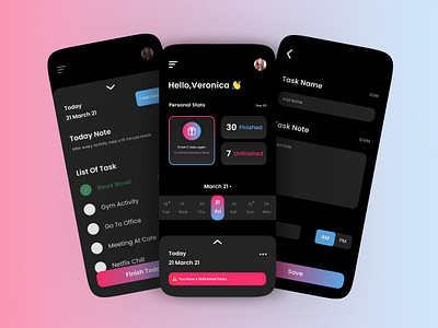 taskU - Mobile Dark UI daily ui dark mode ui exploration ui inspiration ui mobile app mobile app design task manager ui ui design ui ux