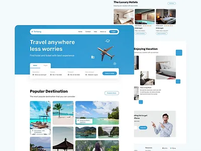 Terbang - hotel and ticket landing page accomodation animation design exploration explore flight holiday landingpage property ticket uidesign uiux vacation villa webdesign weblanding
