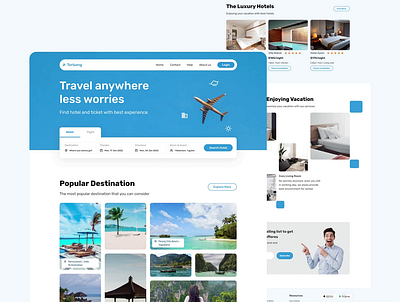 Terbang - hotel and ticket landing page accomodation animation design exploration explore flight holiday landingpage property ticket uidesign uiux vacation villa webdesign weblanding