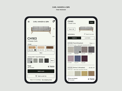 Carl Hansen & Søn CH163 sofa — page redesign (mobile) danish furniture moble redesign scandinavian sofa ui ux