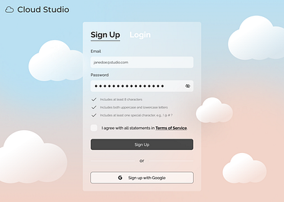 Signup Page by Clarissa Teng design design challenge glassmorphism signup signup page tech ui