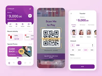 E-wallet Mobile App bank banking digital wallet ewallet finance fintech mobile mobile app mobile banking money payment transaction ui uiux ux wallet