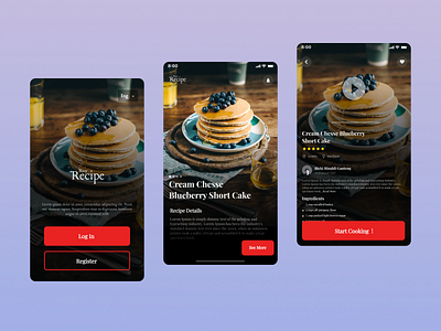 Recipe App | Mobile App 3d animation branding design graphic design illustration landingpage logo motion graphics recipe ui ux vector web website