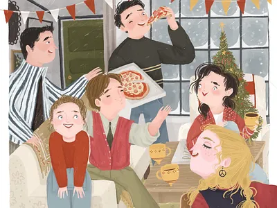 Friends fanart 90s boys character christmas coffee cozy fanart friends friendship girls illustration new year pizza procreate series tv show winter