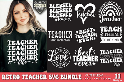 Retro Teacher Svg Bundle SVG, PNG, EPS 3d animation branding eps graphic design motion graphics